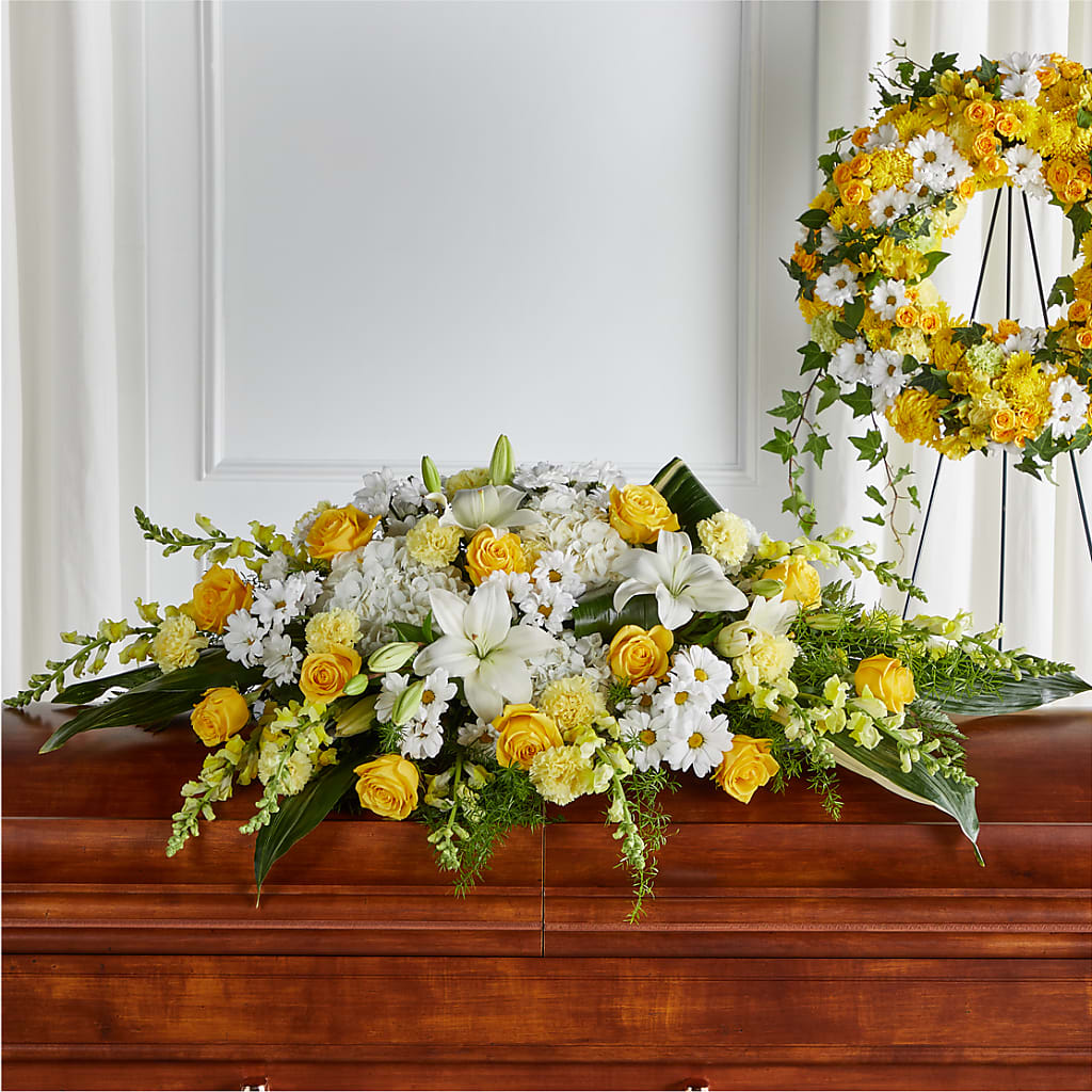 Golden Harmony Casket Spray – YOLE'S FLOWERS, New Orleans LA