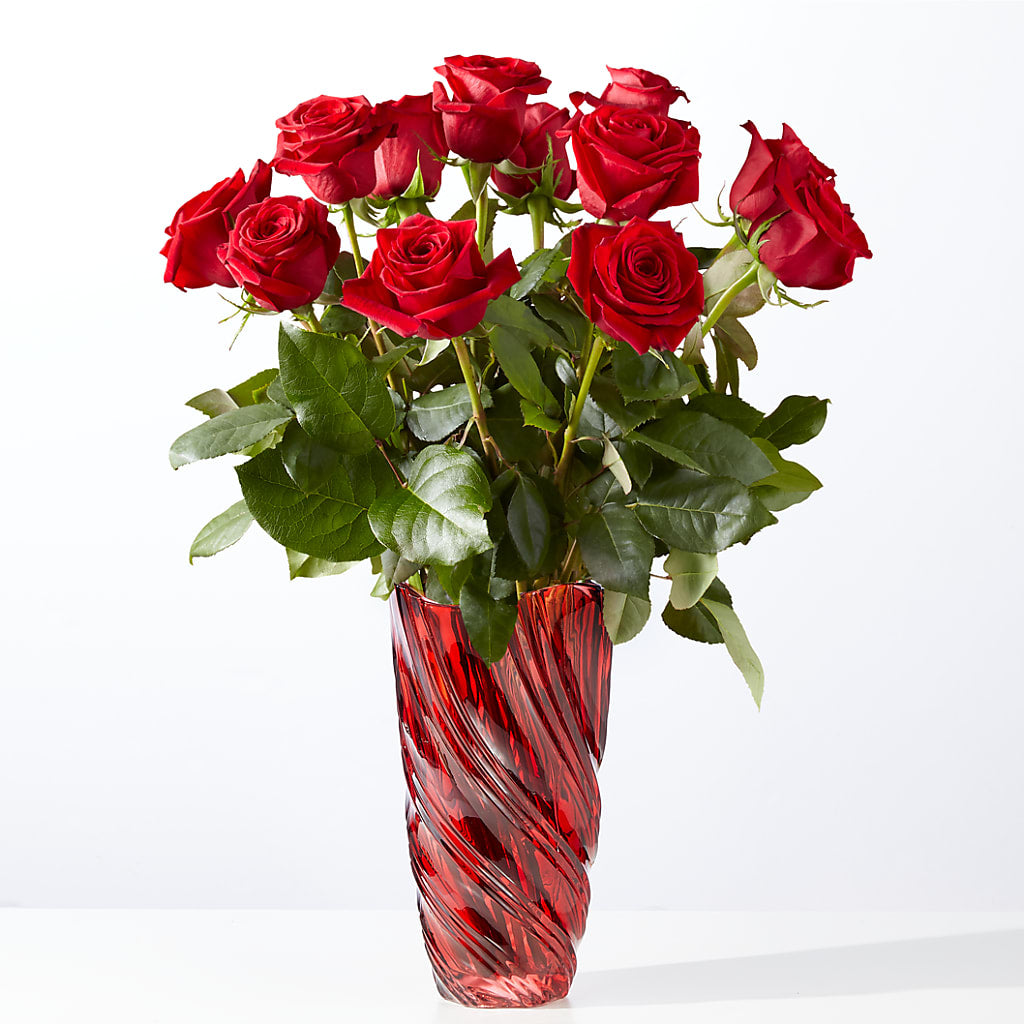 Classic Love Red Rose Bouquet with Luxe Swirl Vase – YOLE'S FLOWERS, New Orleans LA