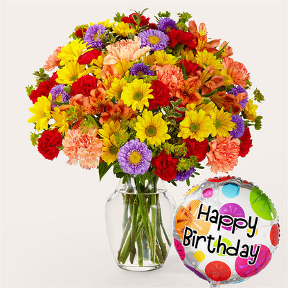 Kaleidoscope Bouquet with Birthday Balloon – YOLE'S FLOWERS, New Orleans LA