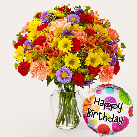 Kaleidoscope Bouquet with Birthday Balloon – YOLE'S FLOWERS, New Orleans LA