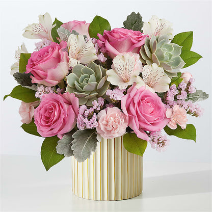 Dusty Rose Bouquet with Ivory Vase – YOLE'S FLOWERS, New Orleans LA