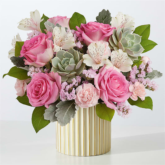 Dusty Rose Bouquet with Ivory Vase – YOLE'S FLOWERS, New Orleans LA