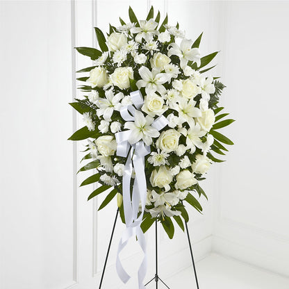 Exquisite Tribute Standing Spray-White Ribbon – YOLE'S FLOWERS, New Orleans LA