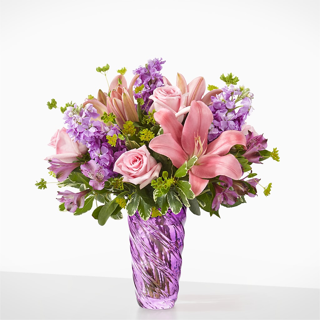 Precious Petals Bouquet with Luxe Swirl Vase – YOLE'S FLOWERS, New Orleans LA